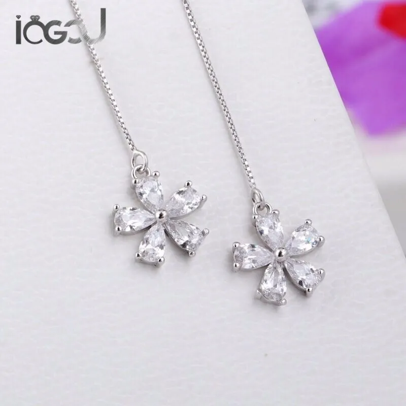 

IOGOU Genuine 925 Sterling Silver Drop Earrings Simulated Pearl Cute Clover Women Earrings Engagement Party Show Dangle Earrings