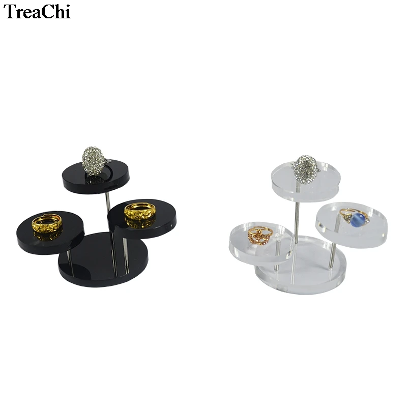 Adjustable 3 Layer Clear Round Acrylic Jewelry Display Shelf Black Button Necklace Earring Ring Organizer Show Holder Rack Stand