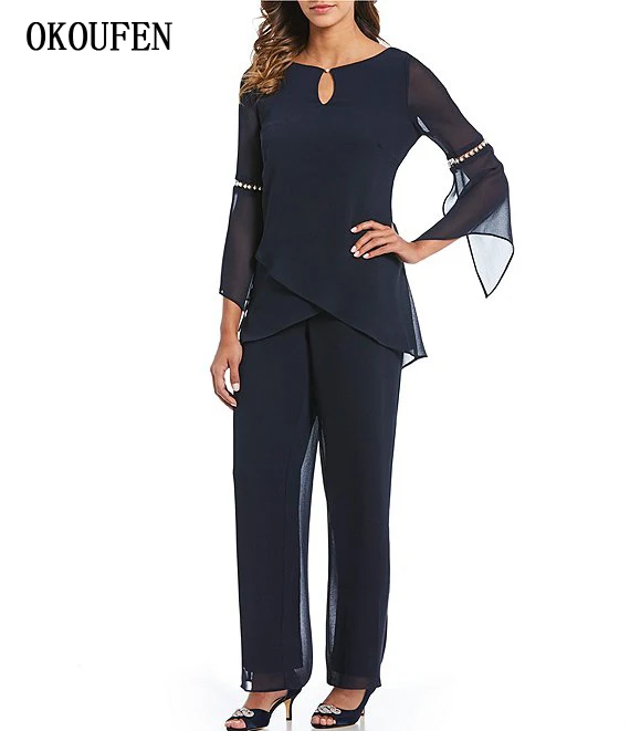 

Mother of the Bride Dresses for Wedding 2019 Pant Suit Bell Sleeves Simple Groom Mother Gowns kurti vestido de madrinha farsali