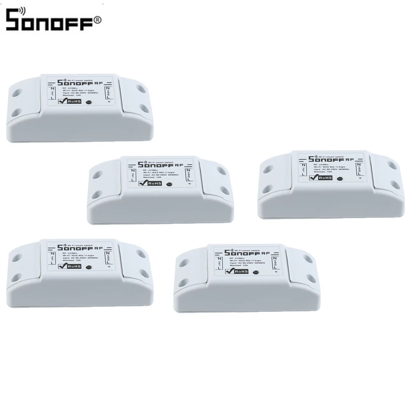 Sonoff RF WiFi умный переключатель 433 МГц рч приемник умный дом интеллектуальный пульт дистанционного управления беспроводной переключатель Wifi с Alexa Google Home - Комплект: 5PCS