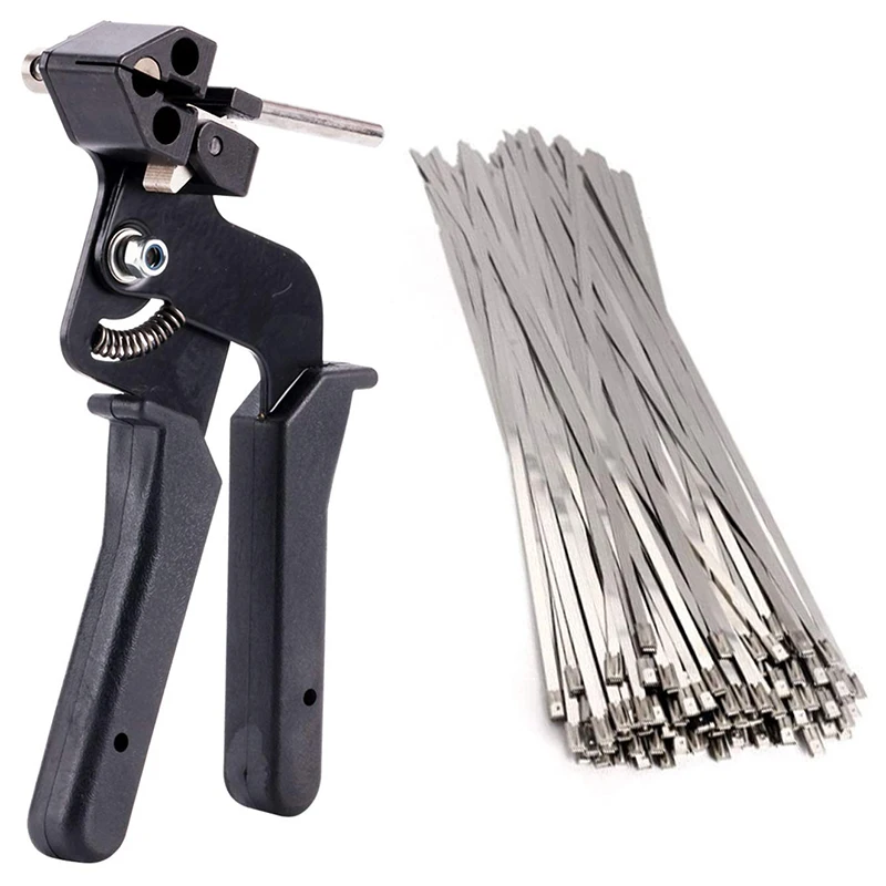 

200Pcs Stainless Steel Cable Tie Tool Auto Tightener Cut Fasten Self-Locking Zip