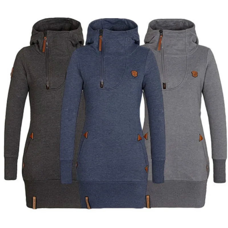 

New Fashion Autumn Winter Long Pullovers Solid Knitted Hooded 2019 Women Casual Long Sleeve Hoodies & Sweatshirts With Hat