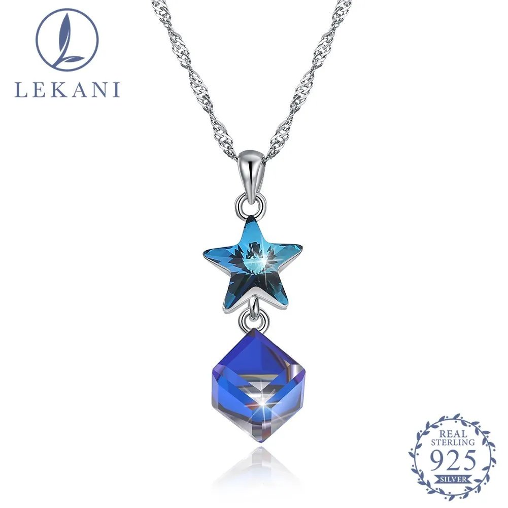 

LEKANI Crystal From Swarovski 925 Sterling Silver Necklace Fashion Star Geometric Pendant Genuine Jewelry