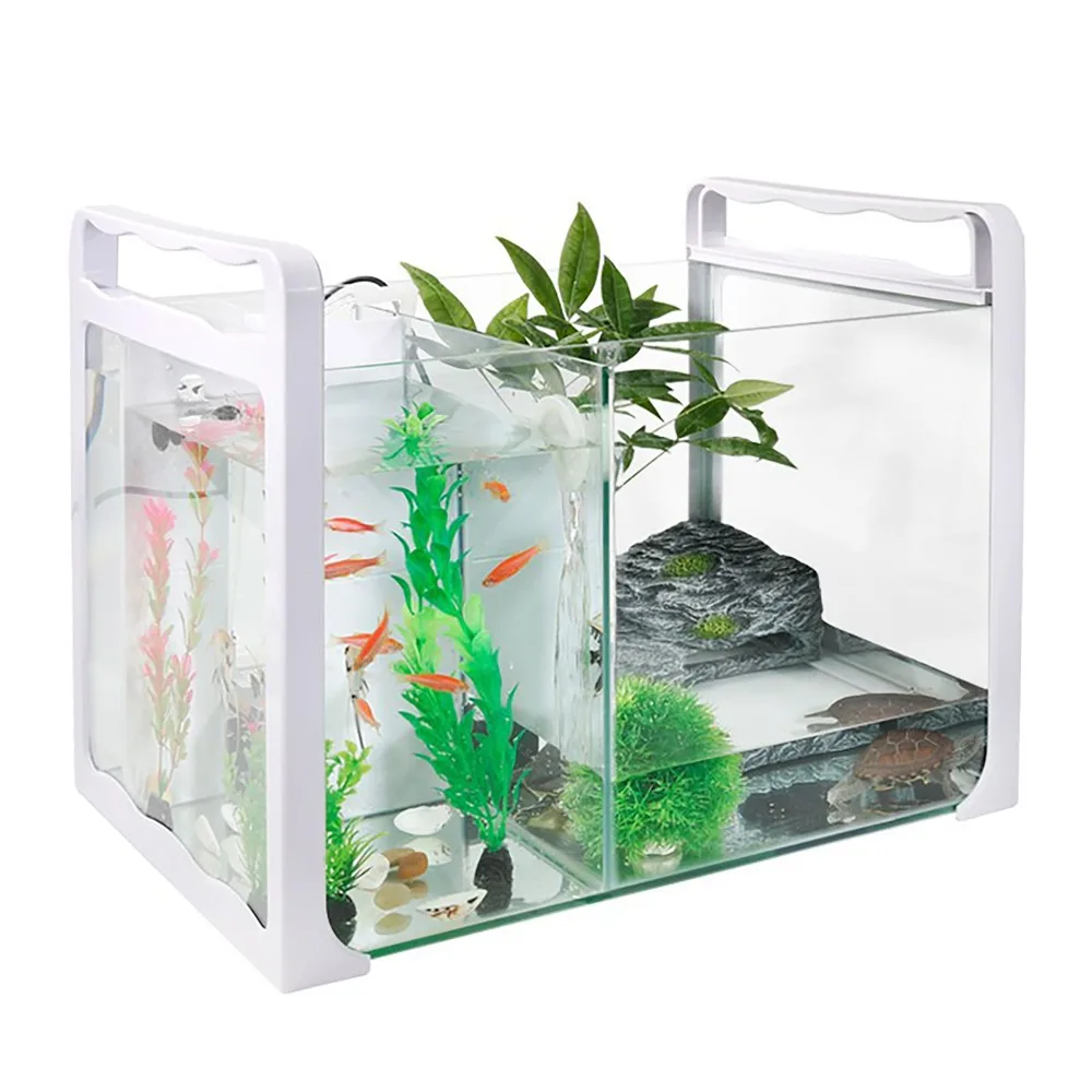 

Fish Turtle Polyculture Tank Turtle Tank with Drying Platform Turtle Special Cylinder Small Dual Purpose Glass Fish Tank Decor