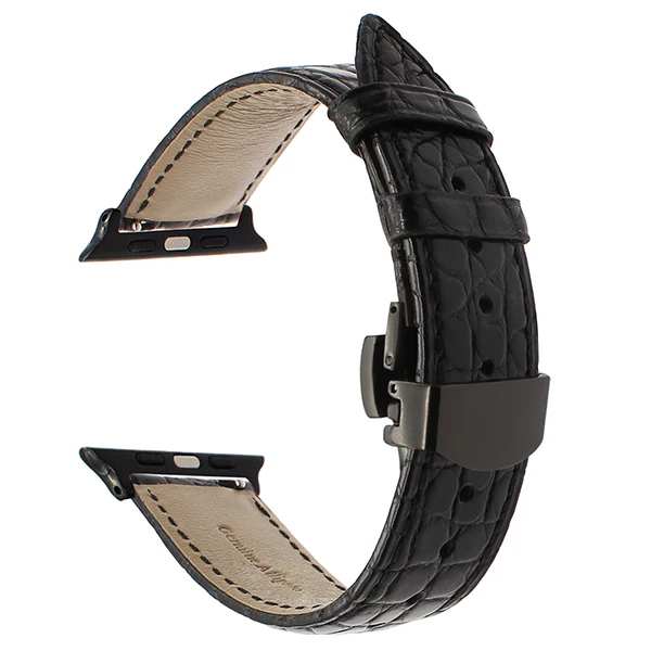 Ремешок из натуральной кожи аллигатора для iWatch Apple Watch 5 4 3 2 38 мм 40 мм 42 мм 44 мм ремешок с застежкой-бабочкой браслет Croco - Цвет ремешка: Black B