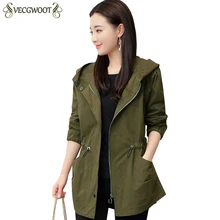 Женская весенне-осенняя новая верхняя одежда женская модная Длинная тонкая куртка большого размера Женская однотонная куртка с капюшоном и длинным рукавом LJ112