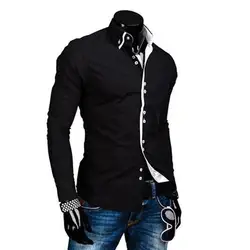 Для мужчин рубашка Элитный бренд 2018 Мужская рубашка с длинными рукавами Повседневное одноцветное мульти-кнопка хит Цвет Slim Fit Сорочки
