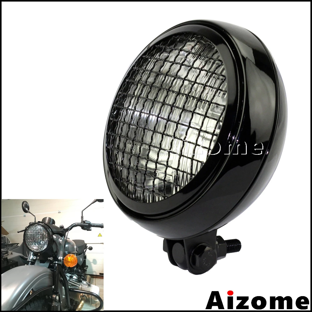 Motorcycle Round Headlight Finned Grill Fit For Harley Chopper Bobber Cafe Racer 