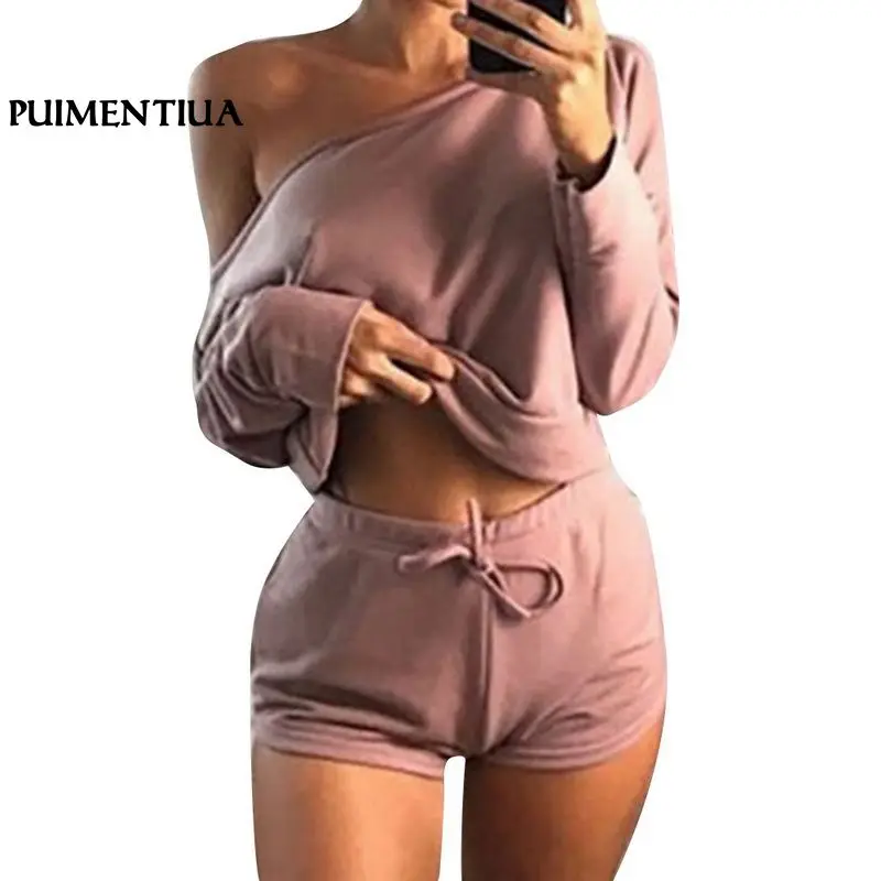 

Puimentiua Autumn Hoodies Sweatshirt Plus Shorts Women Two Pieces Set Casual Long Sleeve Pullovers Short Pants Suit Tracksuits