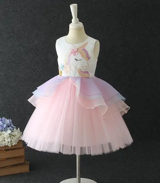 Костюмы единорогов принцессы для девочек; детское бальное платье с цветочным рисунком; платье-пачка; карнавальный костюм единорога; Vestido; Детский карнавальный костюм - Цвет: pink