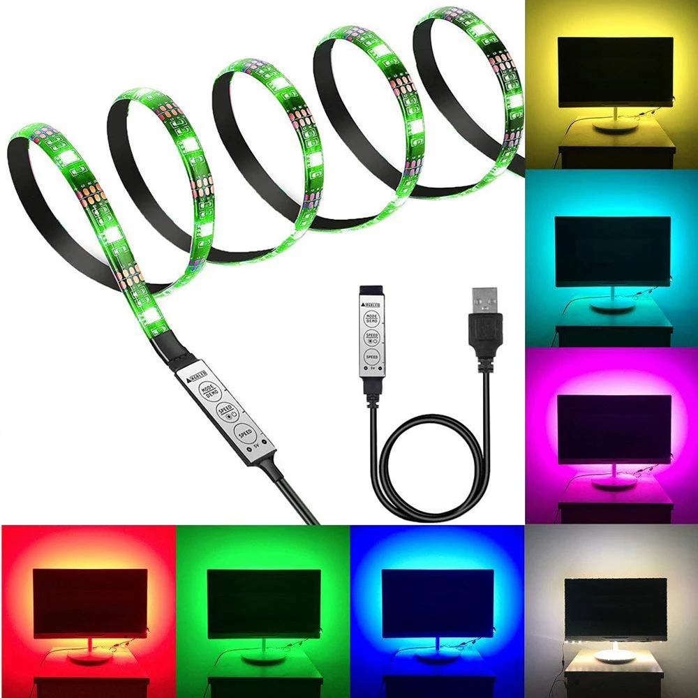 USB Светодиодная лента DC5V 5050 RGB цветная 50 см 1 м 2 настольная лампа домашнее ТВ