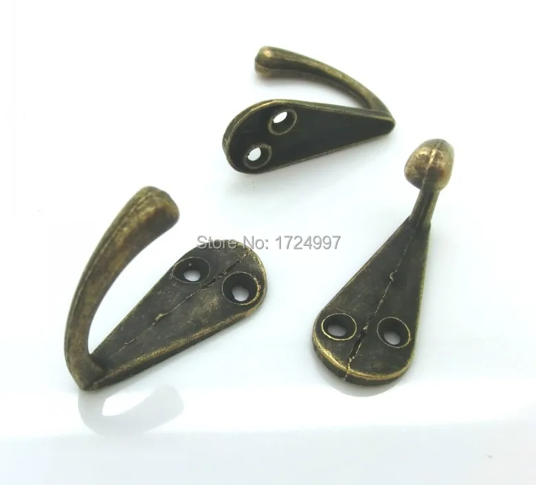

20pcs Bronze Tone Metal Coat Hook Bag Clothes Hanging 2 Holes Hook Single 33 x14mm J1266