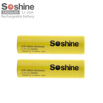 

2pcs Soshine 18650 battery ICR18650 3.7V 12.58WH 10A 3400mAh Li-ion Rechargeable Battery for Electric Tool Headlamp Bicycle Lamp