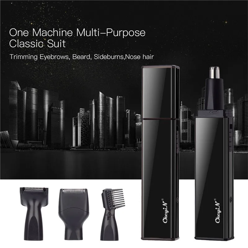 Aparador de Nariz Cuidados com o Cabelo 4 em 1 Elétrico Recarregável Barbeador Navalha Homens Rosto Conjunto Remoção Costeletas Sobrancelha Orelha Barba Trimer 46 Usb 1 com o cabelo conjunto remoção costeletas sobrancelha orelha barba trimer 46