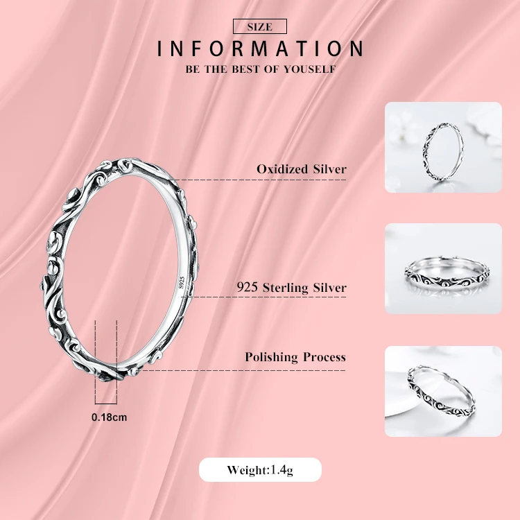 100% Real 925 Sterling Silver Vintage Pattern Stackable Classic Finger Ring For Women Fashion Wedding Christmas Jewelry silver rings silver ring wedding rings