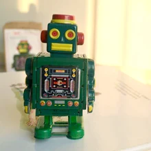 Ретро заводные оловянные игрушки редкие металлические весенние зеленые 519 ходячие роботы коллекция