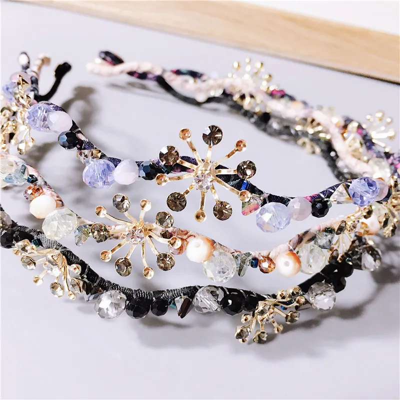 Для женщин девушки Hairband повязка моды волнистые формы цветы горный хрусталь pleuche ленты для волос обруч для волос головные уборы аксессуары для волос