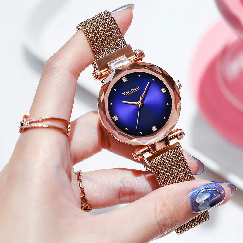 Роскошные женские часы из розового золота, модные женские часы с бриллиантами, с изображением звездного неба, водонепроницаемые женские наручные часы на магните, часы в подарок