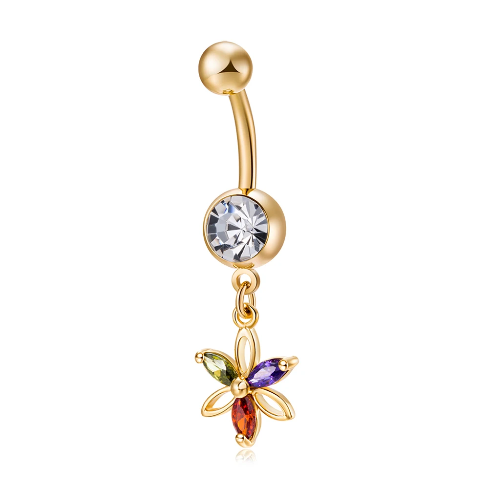 Medical Steel Crystal Belly Button Piercing Ring Dangle
