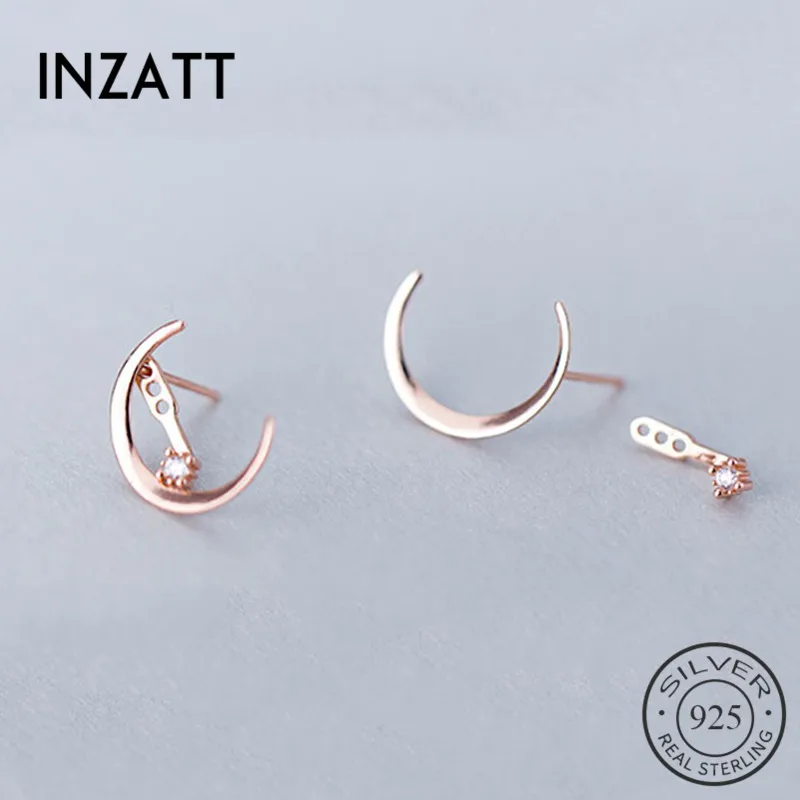 

INZATT Real 925 Sterling Silver Zircon Minimalist Moon Stud Earrings For Fashion Women Party Cute Fine Jewelry Accessories 2019