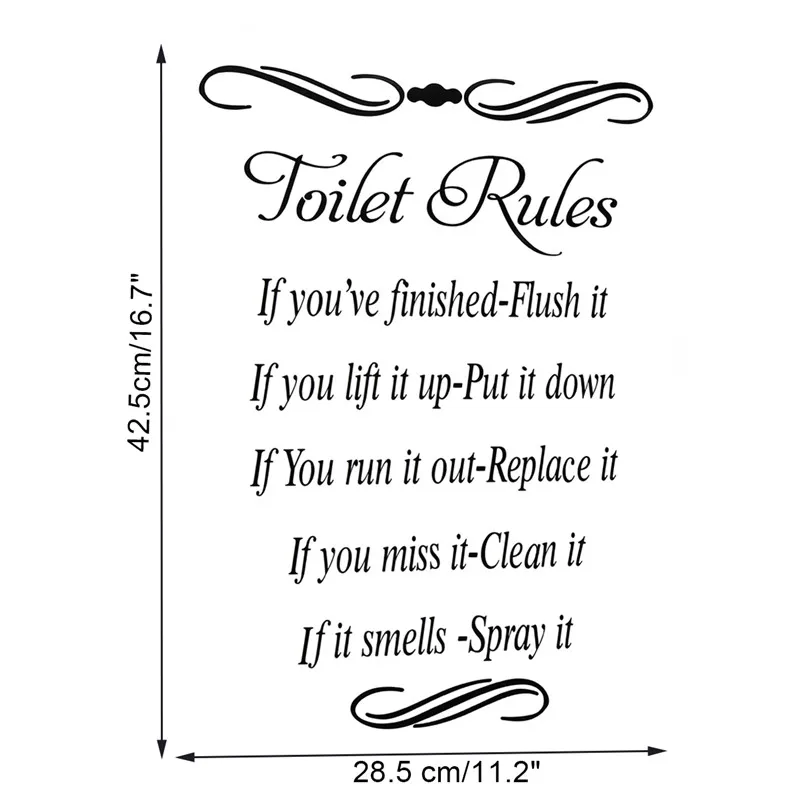 New Toilet Rules Quote Wall Stickers Vinyl Decal Removable Home Decor