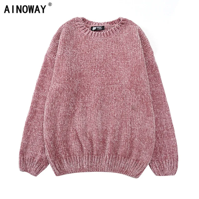 

Vintage chic Women Gold Velvet knit sweaters ladies o-neck long sleeve chenille pullover sweaters oversized