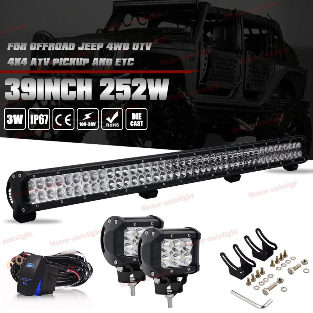 

39 Inch 252W Dual Row LED Light Bar Spot Flood Combo + Wiring Kit Truck 4WD +2pcs 18W Led work light