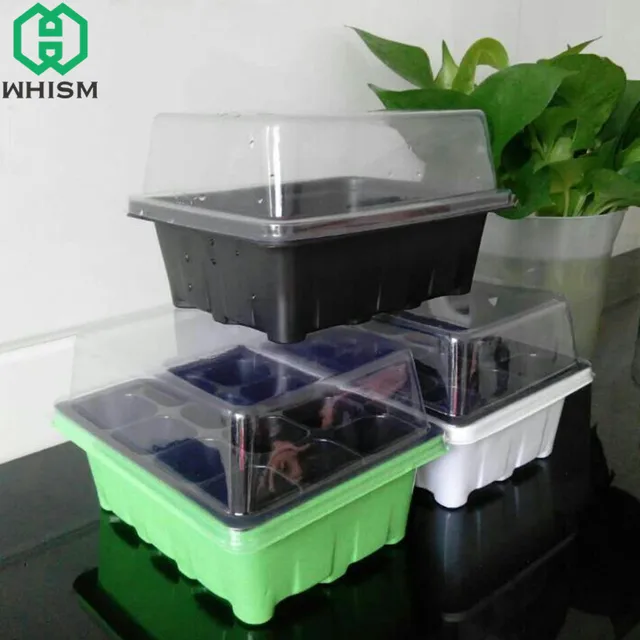 WHISM Plastic Nursery Pots Plant Seeds Germination Tray Hydroponic Grow Box Flower Pot Seedling Tray Succulent Planter with Lids