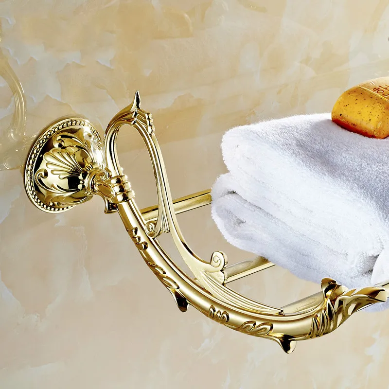AUSWIND Antique Gold Leaf Towel Rack Art Design for Europe Bathroom
