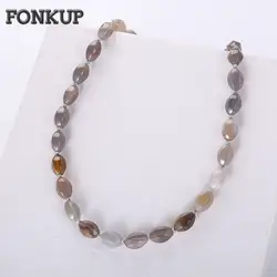 Forkup Для женщин короткой цепи Цепочки и ожерелья Серый агат Jewelry Повседневное Sautoir Femme Rond вечерние аксессуары круглый канат цепочка ключицы