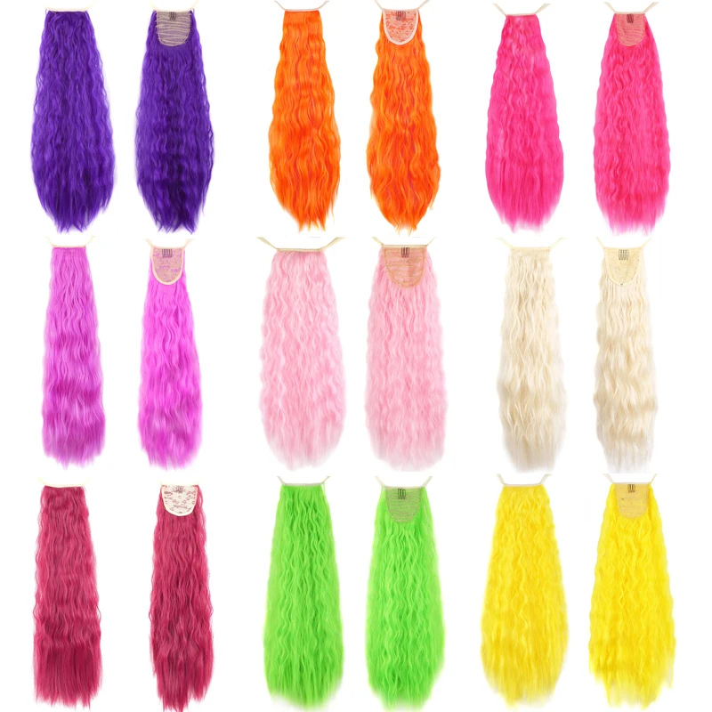 

MapofBeauty 24" Long Curly Drawstring Clip In Ponytail For Women Pink Synthetic Hair Extensions Fake Heat Resistant Pony tail