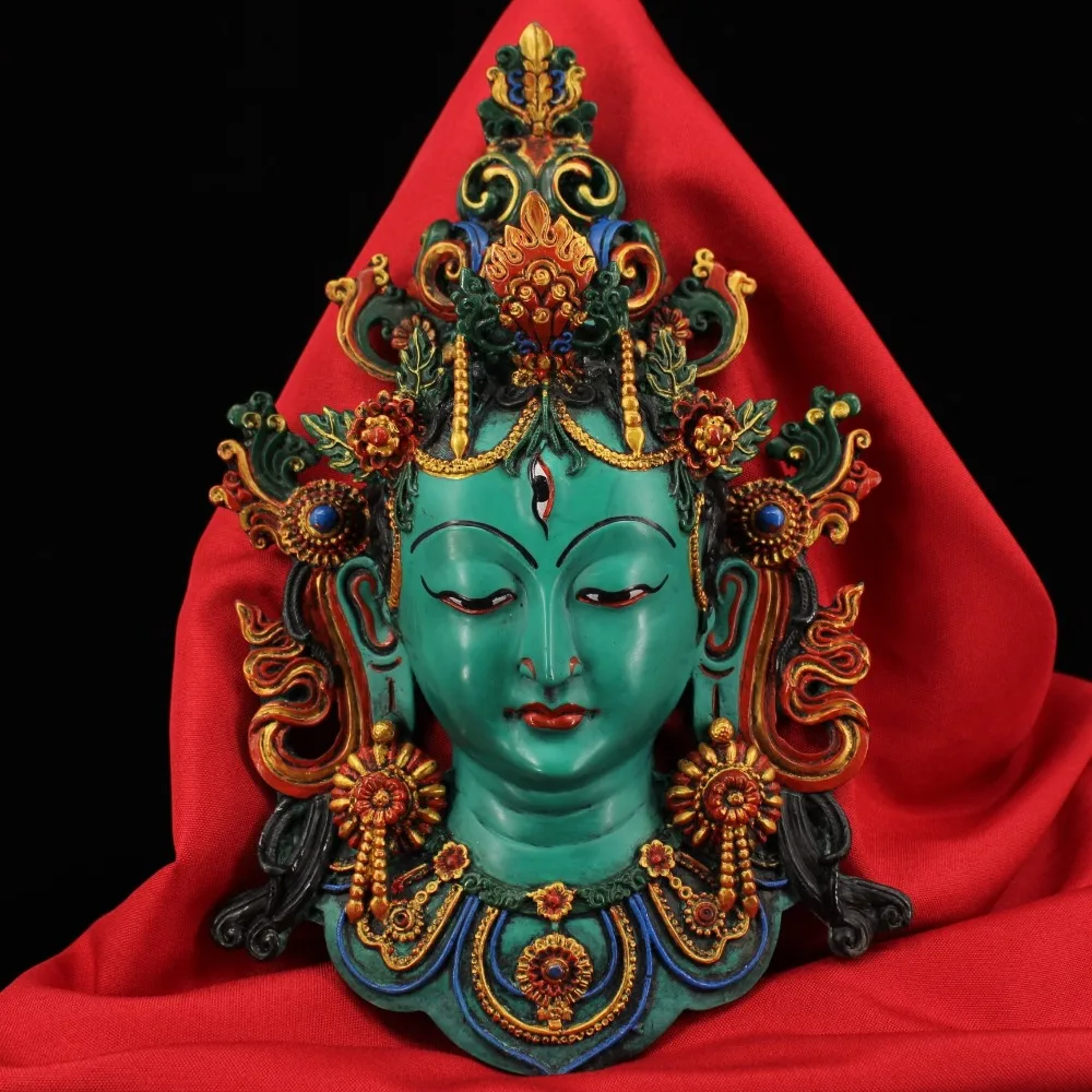 

Nepalese handmade hand-painted gold and green tara mask Pendant Wall decorations