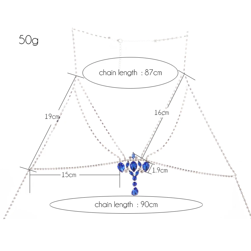 Модный золотой серебряный цвет цепь тела Синие стразы многослойная Сексуальная Пляжная портупея для бикини кристалл цветок для женщин Bralette ювелирные изделия