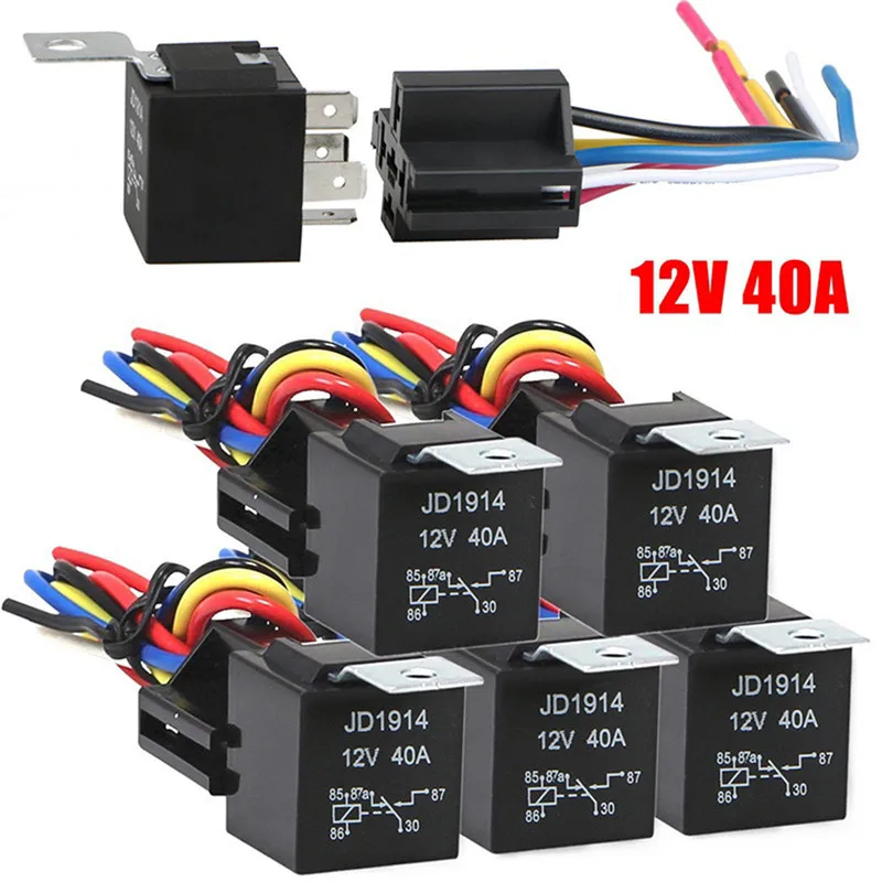 1pc Waterproof Automotive Relay 12v 5pin 40a Car Relay With Black Red