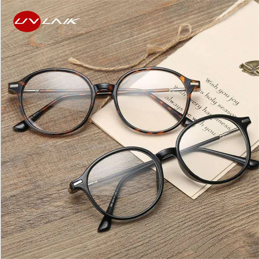 UVLAIK Optical Glasses Frame Glasses With Clear Glass Men Women Brand Round Clear Transparent Women's Myopia Glasses Frames