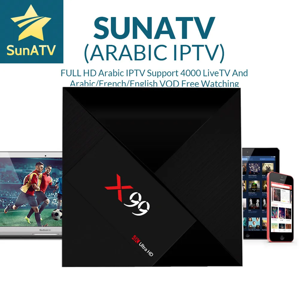 

X99 SUNATV IPTV Ultra HD 4K With 1 Year TV Box RK3399 Android 7.1 4G/32G 4000Channels France Arab Bulgaria Sweden USA Canada