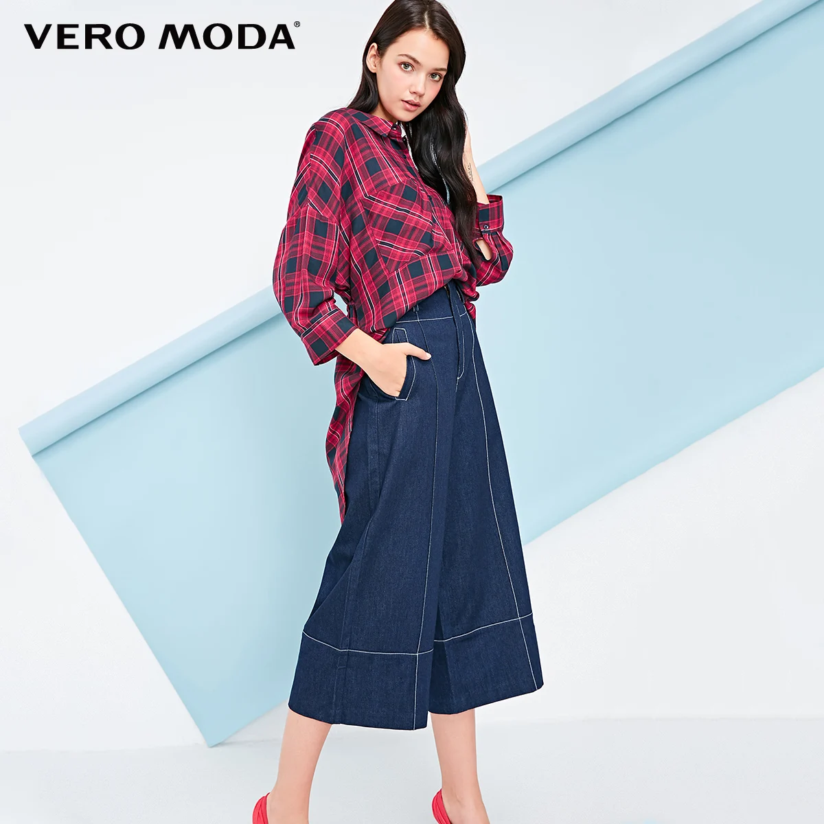 Vero Moda New Women's Visible Stitches Loose Fit Wide-leg Jeans | 31836I512