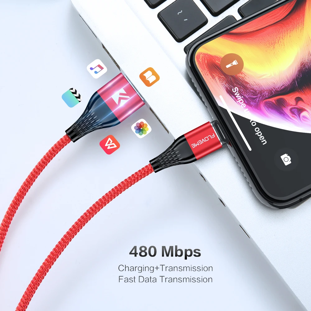 FLOVEME 1 м USB кабель type C Micro USB кабель провод для быстрого заряда нейлоновый СВЕТОДИОДНЫЙ Магнитный зарядный кабель для передачи данных Кабо 3 А магнитный для iPhone