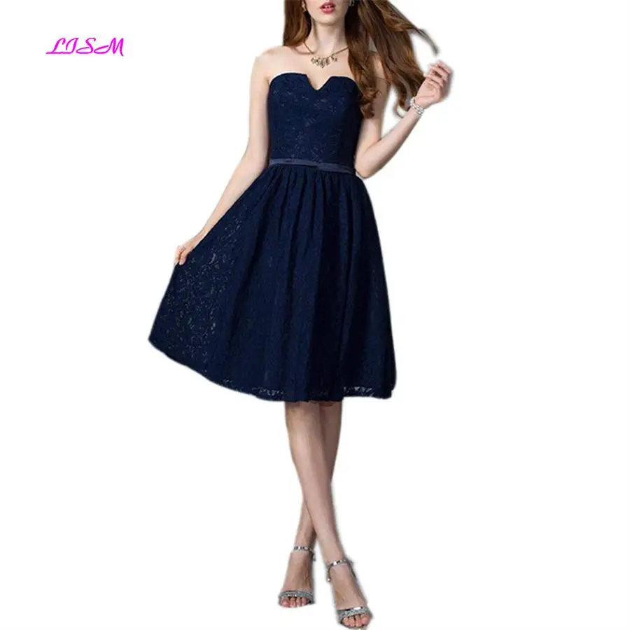 

Strapless Knee-Length Cocktail Dress Lace Short Homecoming Dresses A-Line Juniors Party Prom Wear 2019 vestidos formales cortos