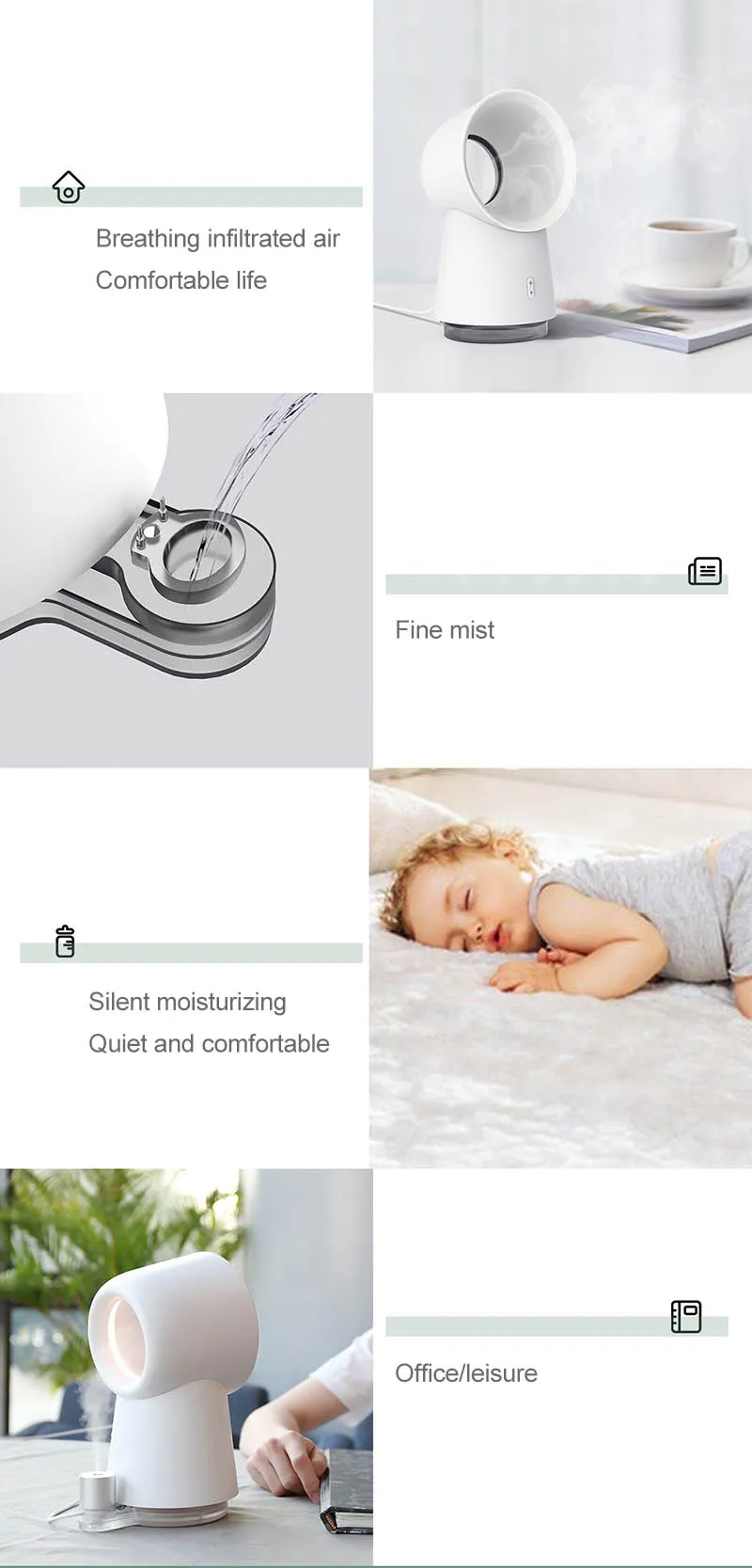 Портативный usb-вентилятор Многофункциональный Leafless распылитель ночник Настольный увлажнитель охлаждения лето три скорости регулировки офиса