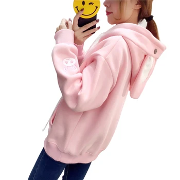 

Kpop Kawaii Rabbit Ears Hoodies Women Top Embroidery Hooded Casual Sweatershirt Tracksuit Cute Oversized Loose Pullovers Moleton