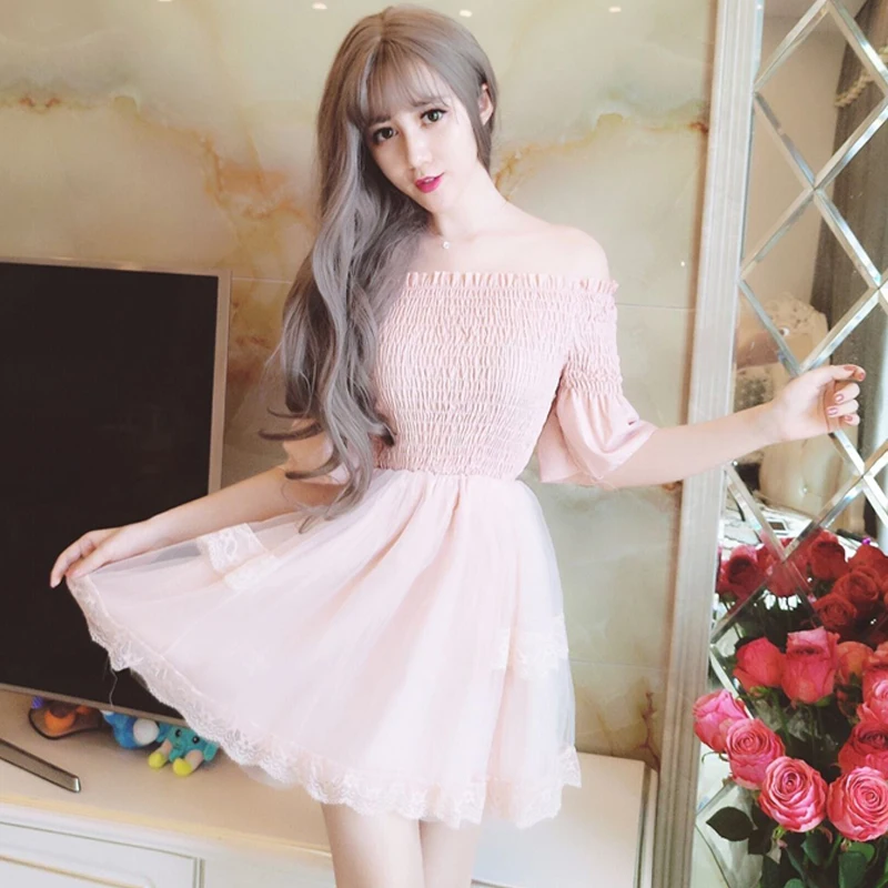Missoov brand fashion Women's Clothing dresses summer sweet japan style Bandage dress mesh slash neck vestidos roupas femininas