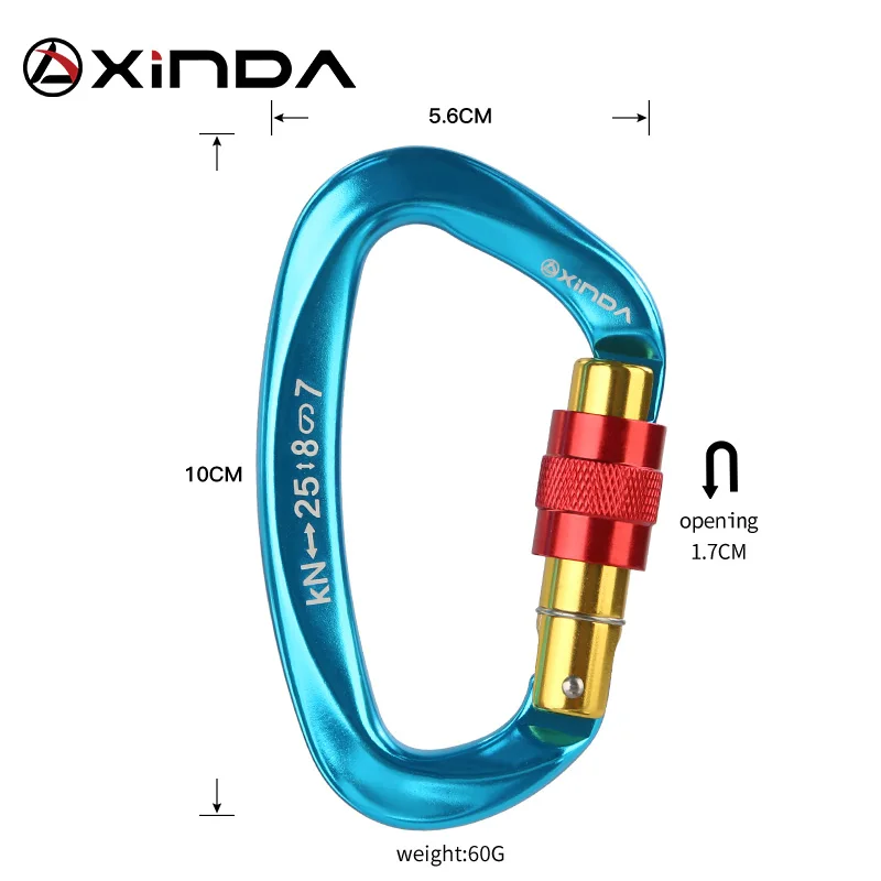Фото XINDA Профессиональный карабин для скалолазания 25KN d-образные винтовые ворота замок из алюминиевого сплава альпинист Уличное оборудование №5