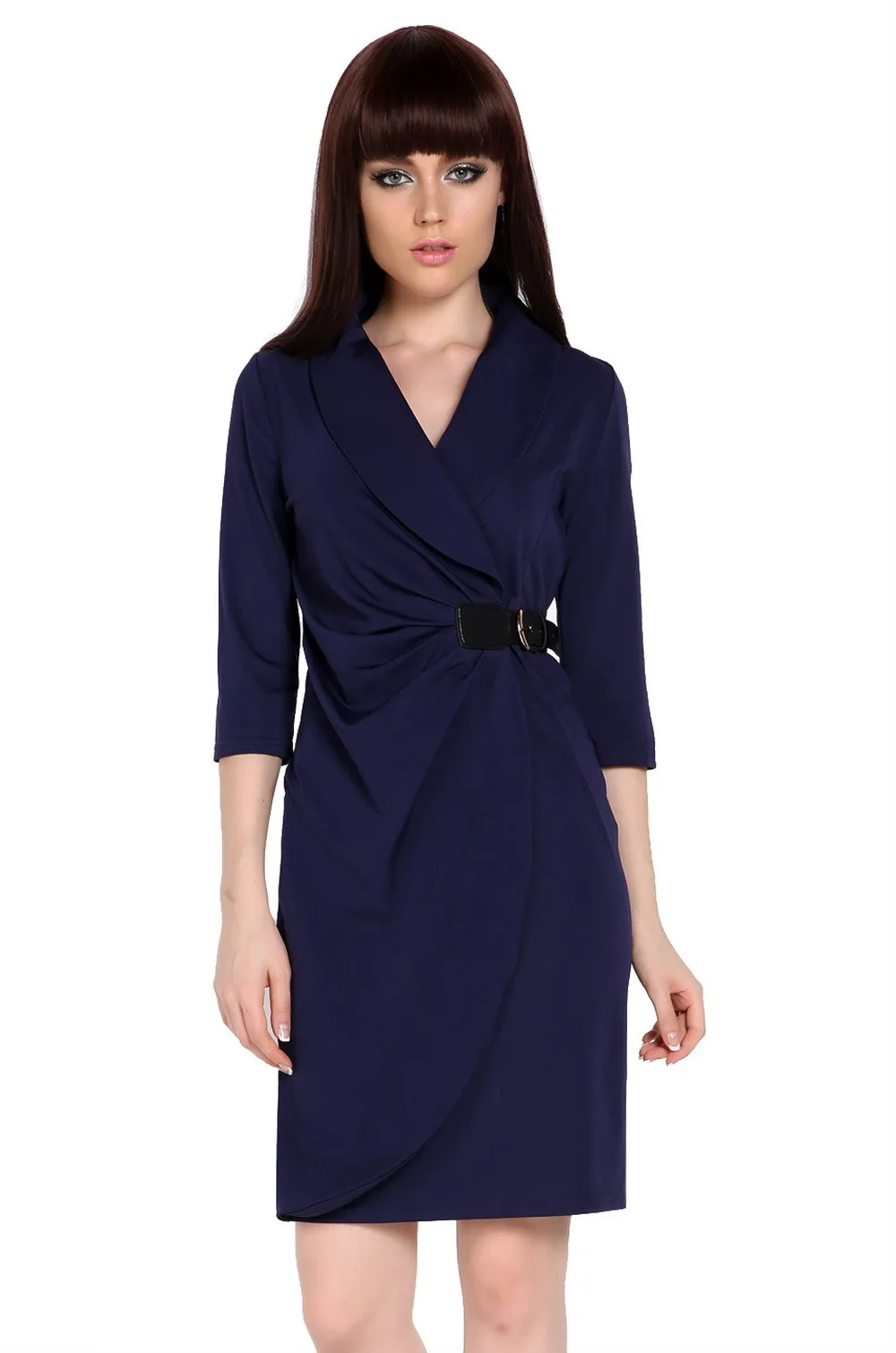 2016 Women Fashion Wrap Ruched Tunic Business Casual Party Evening Pencil Dress vestidos mujer saty sukienka wholesale