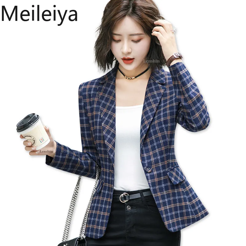 

Soft and Comfortable High-quality Plaid Jacket with Pocket Office Lady Casual Style Blazer Women Wear Single Button Coat