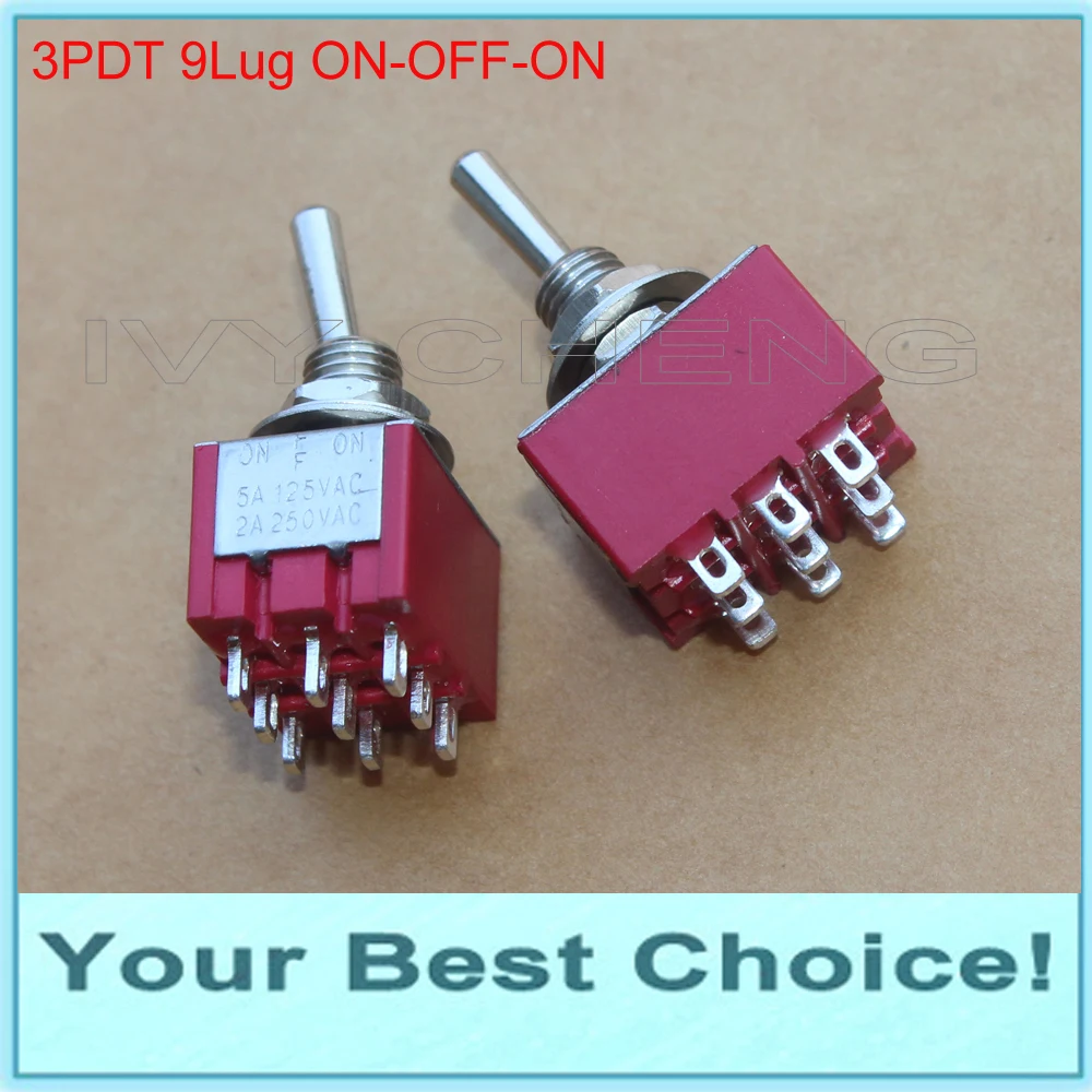 

5pcs/Lot 3PDT 3Position ON-OFF-ON Miniature Rocker Toggle Switch,9 solder lug,Top Quality