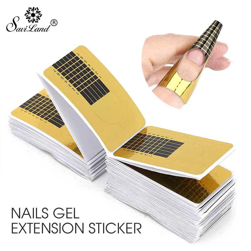 

Saviland 100Pcs Roll Nail Art Guide Curl Form Sticker Acrylic Uv Gel Tip Extension Golden Paper Heads Tray DIY Nail Art Tools