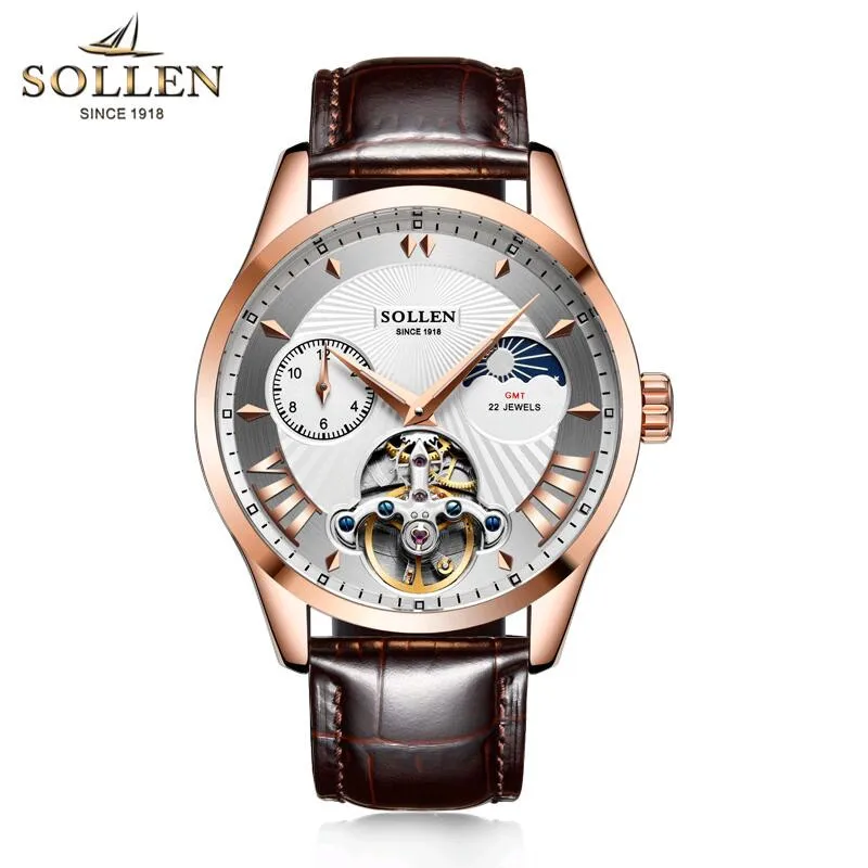 SOLLEN Luxury Brand Self Wind Silver Relogio Black Leather Band Analog Male Casual Clock Wrist Men Automatic Mechanical Watch SOLLEN Luxury Brand Self Wind Silver Relogio Black Leather Band Analog Male Casual Clock Wrist Men Automatic Mechanical Watch