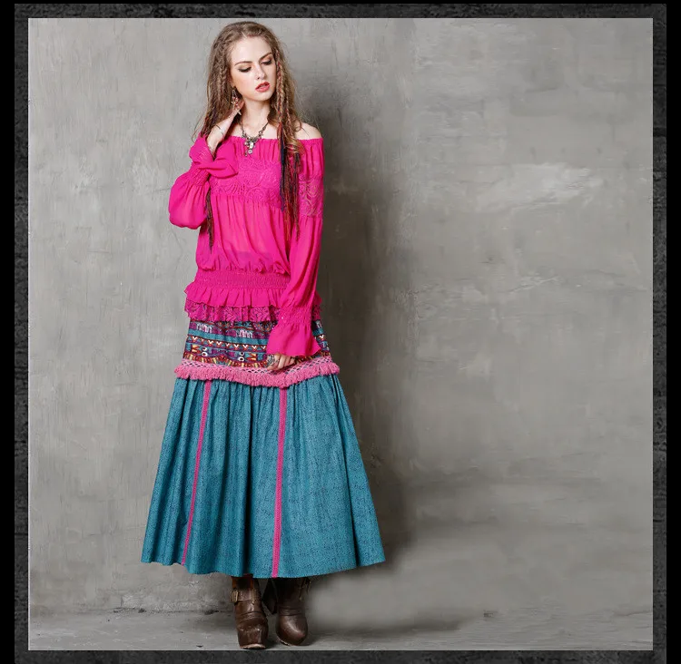 Макси юбка SIPAIYA Boho новые хлопковые льняные юбки с бахромой женские универсальные качели с цветочным принтом длинные Saias Feminina X2108