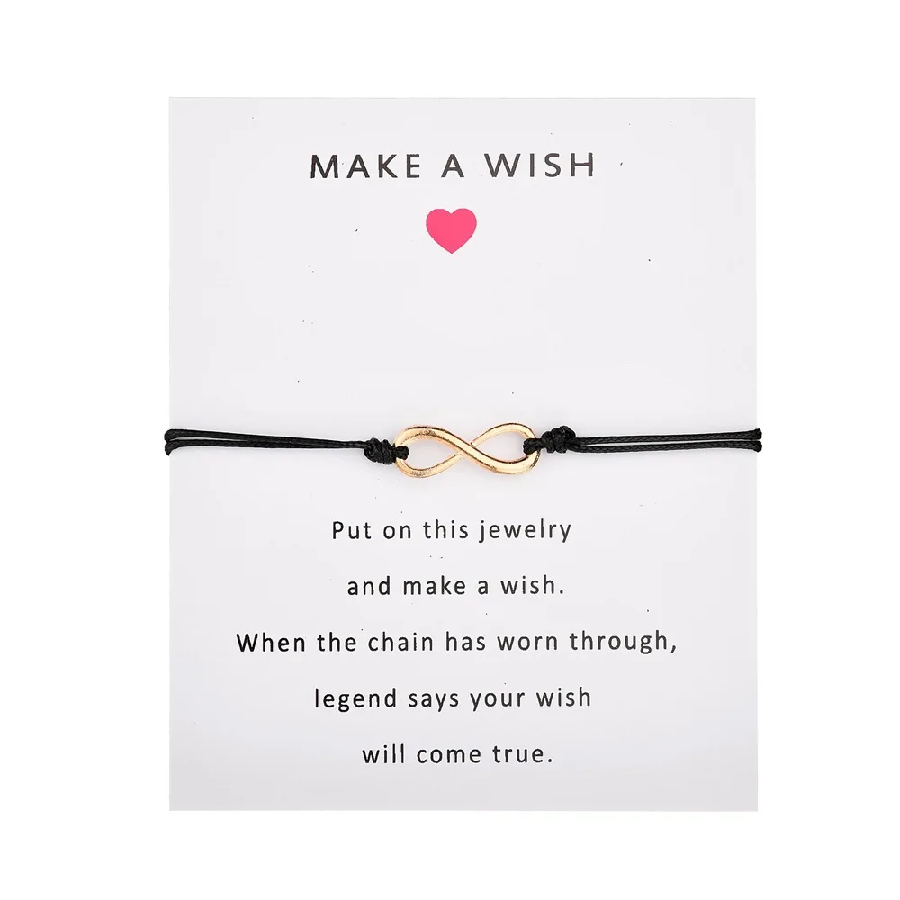 Новинка, регулируемый браслет Make A Wish card, простой, элегантный, 7 цветов, цепочка, золотой цвет, номер 8, женский браслет с подвеской